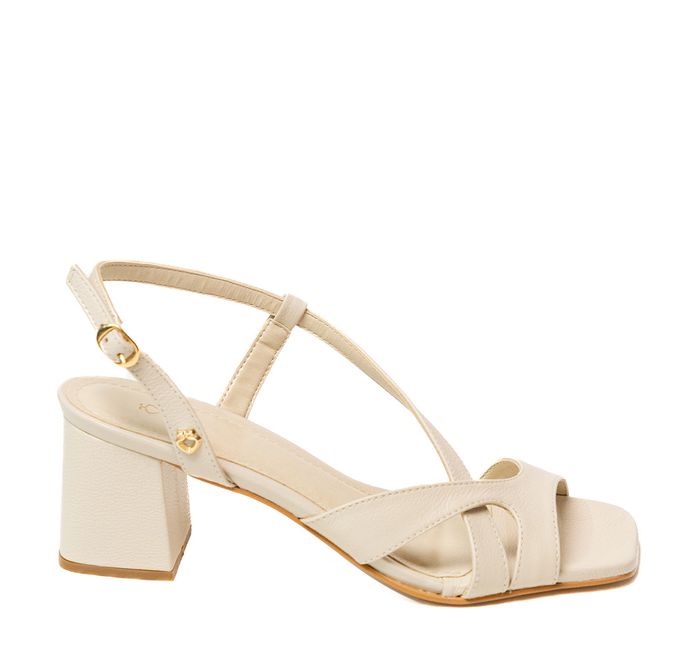 Sandália Off White Salto Bloco Couro