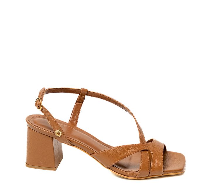 Sandália Caramelo Salto Bloco Couro