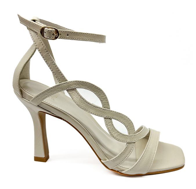 Sandália Off White Salto Fino Couro 