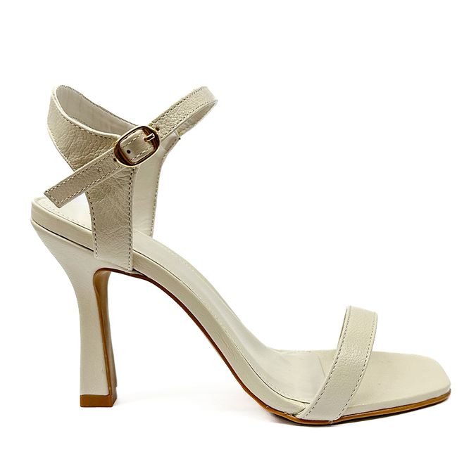 Sandália Off White Salto Fino Couro