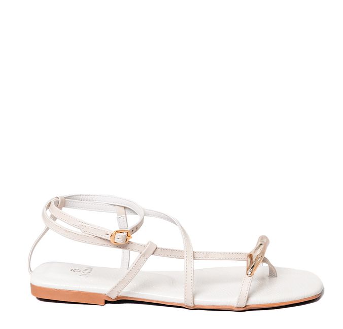 Sandália Rasteira Off White Couro 