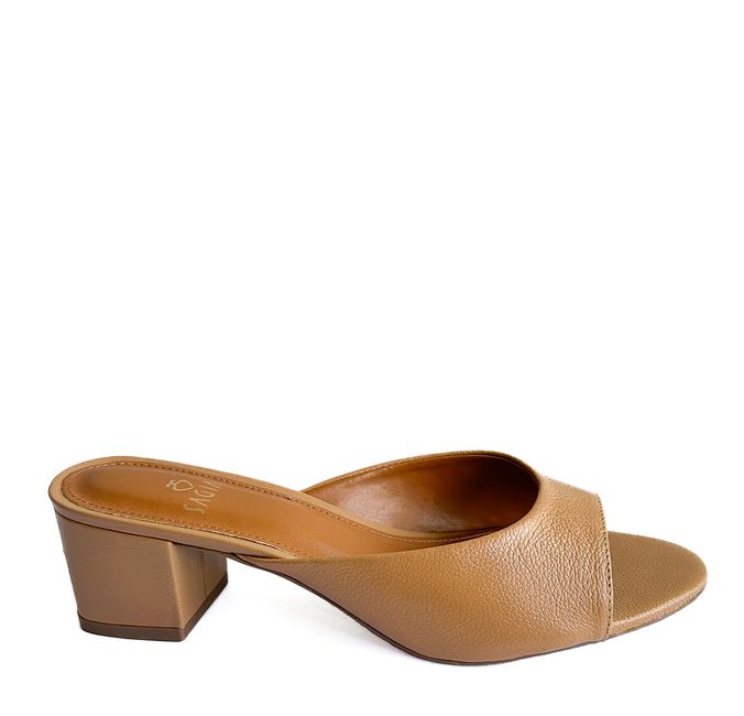 Tamanco Mel Salto Bloco em Couro