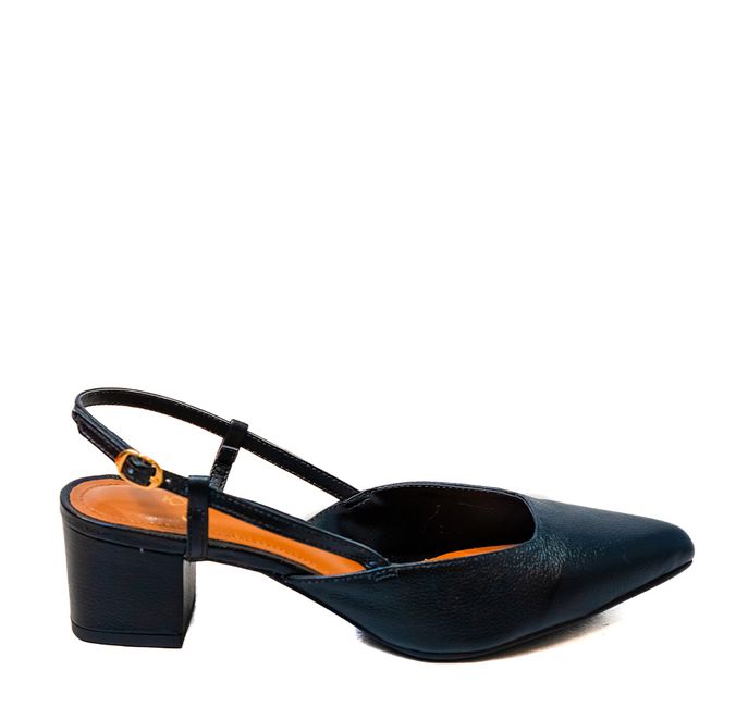 Scarpin Confort Salto Bloco Preto Em Couro