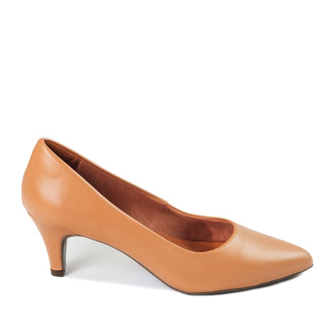 Scarpin Confort Salto Fino Mel em Couro Clarice