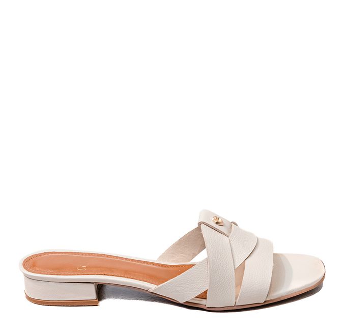 Sandália Off White Salto Bloco Cris Couro