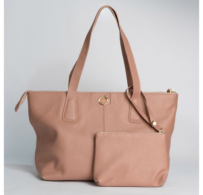 Bolsa Shopping Bege Couro Grande