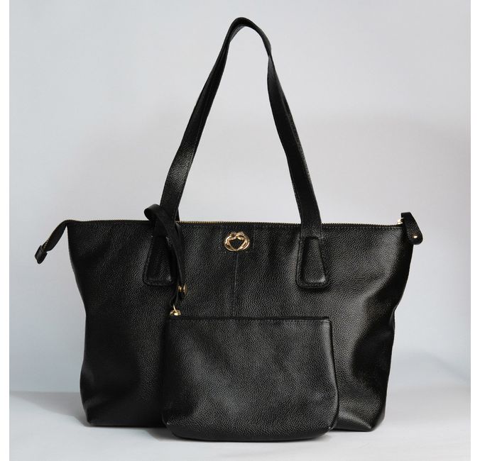 Bolsa Shopping Preta Couro Grande