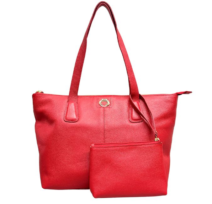 Bolsa Shopping Vermelha Couro Grande
