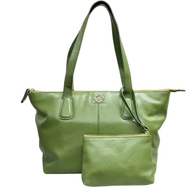 Bolsa Shopping Oliva Couro Grande