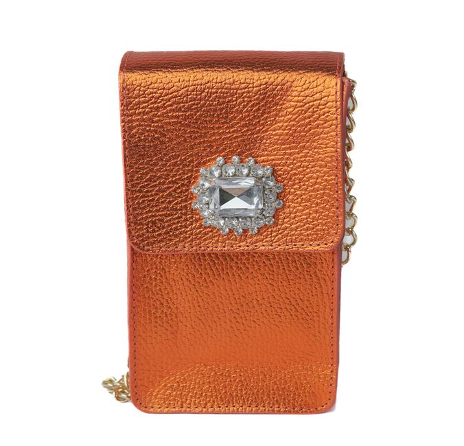 Mini Bag Tiracolo Laranja Couro Metalizado Porta Celular