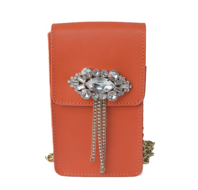 Mini Bag Tiracolo Laranja Couro Porta Celular