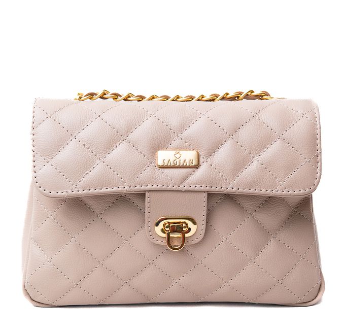 Bolsa Tiracolo Bege Couro Matelassê Média Tati