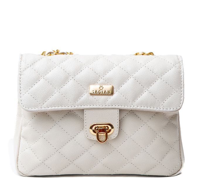 Bolsa Tiracolo Off White Couro Matelassê Média Tati
