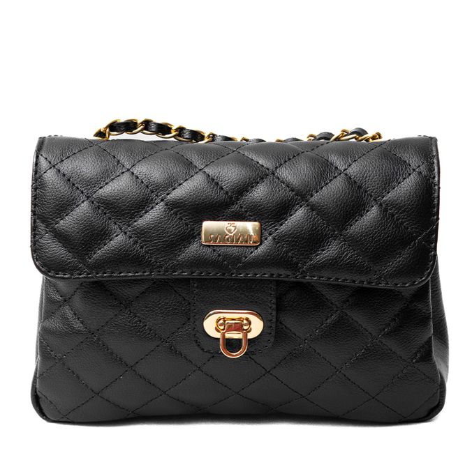 Bolsa Tiracolo Preta Couro Matelassê Média Tati