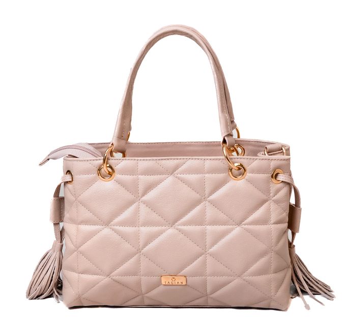 Bolsa Tote Bege Couro Metalassê 