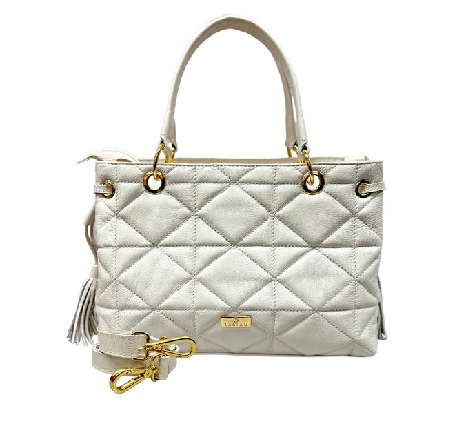 Bolsa Off White Tote Couro Matelassê Alça Transversal
