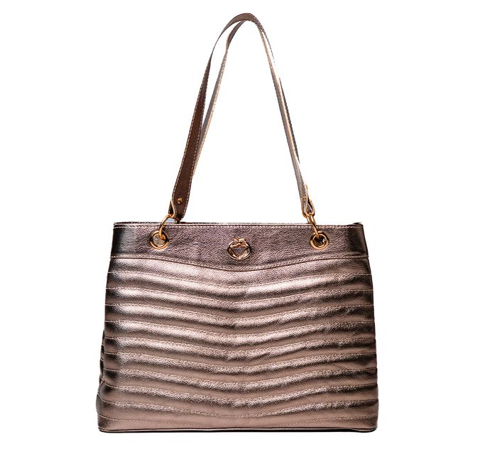 Bolsa Prata Velho Tote Couro Grande