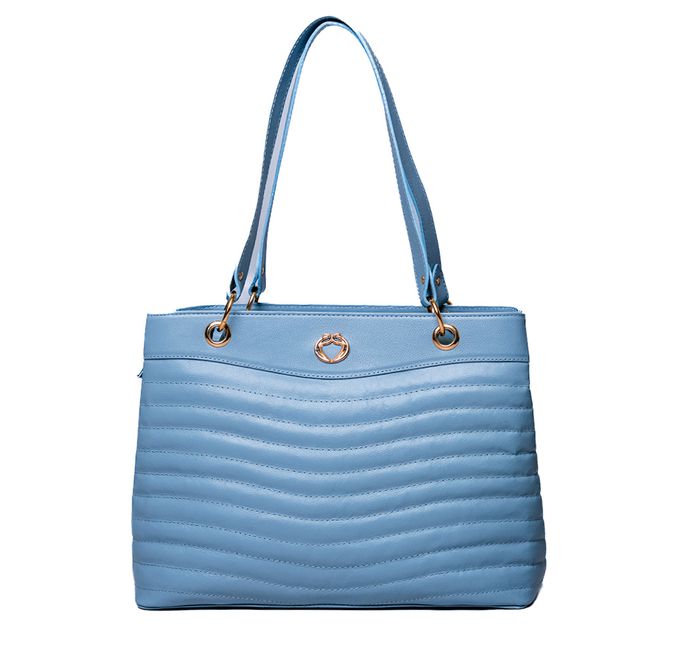 Bolsa Azul Hortênsia Tote Couro Grande