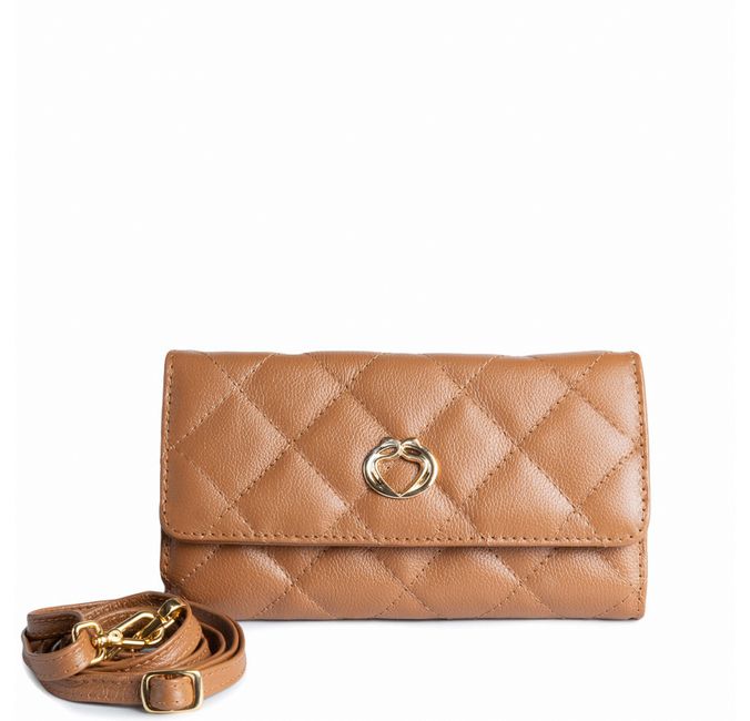 Bolsa Clutch 3 em 1 Caramelo Couro com Alça Tiracolo/Pochete
