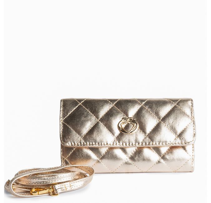 Bolsa Clutch 3 em 1 Dourada Couro com Alça Tiracolo/Pochete