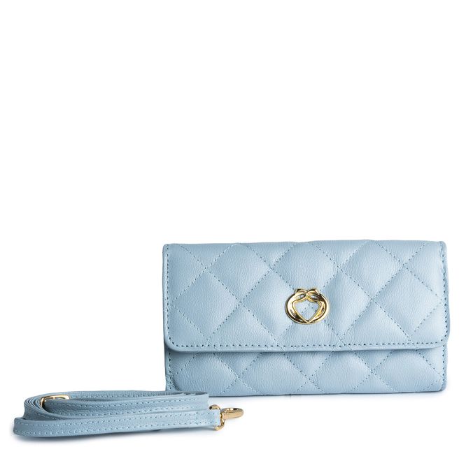 Bolsa Clutch 3 em 1 Azul Candy Couro com Alça Tiracolo/Pochete