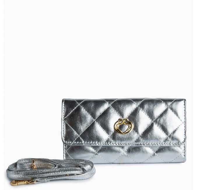 Bolsa Clutch 3 em 1 Prata Couro com Alça Tiracolo/Pochete