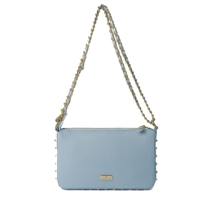 Bolsa Tiracolo Azul Candy em Couro Spikes Pequena