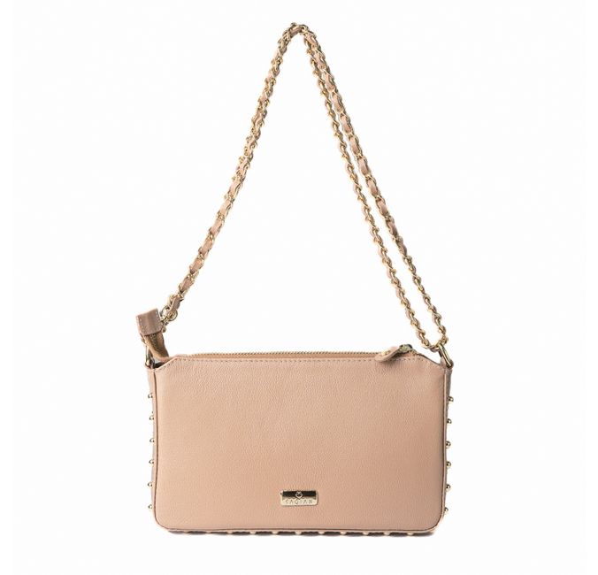 Bolsa Tiracolo Bege em Couro Spikes Pequena