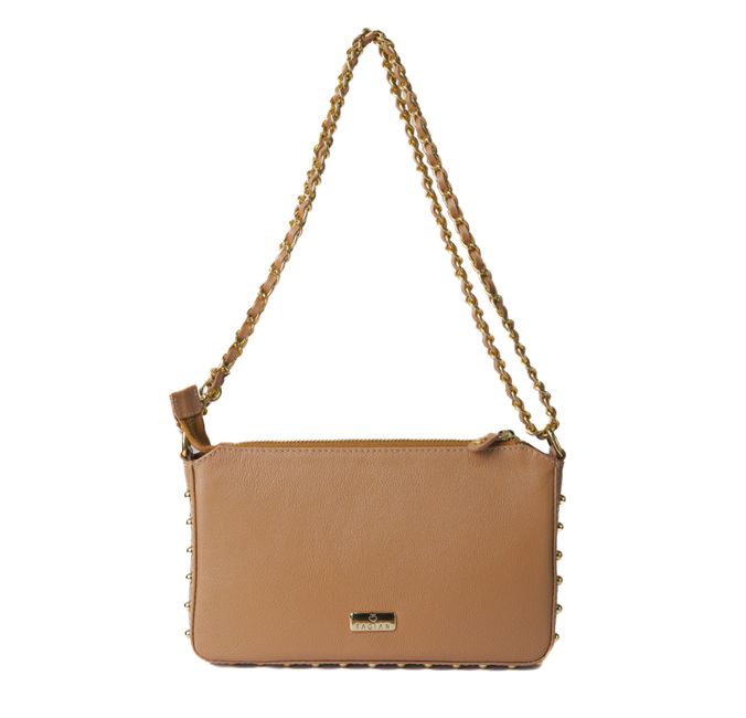 Bolsa Tiracolo Mel em Couro Spikes Pequena