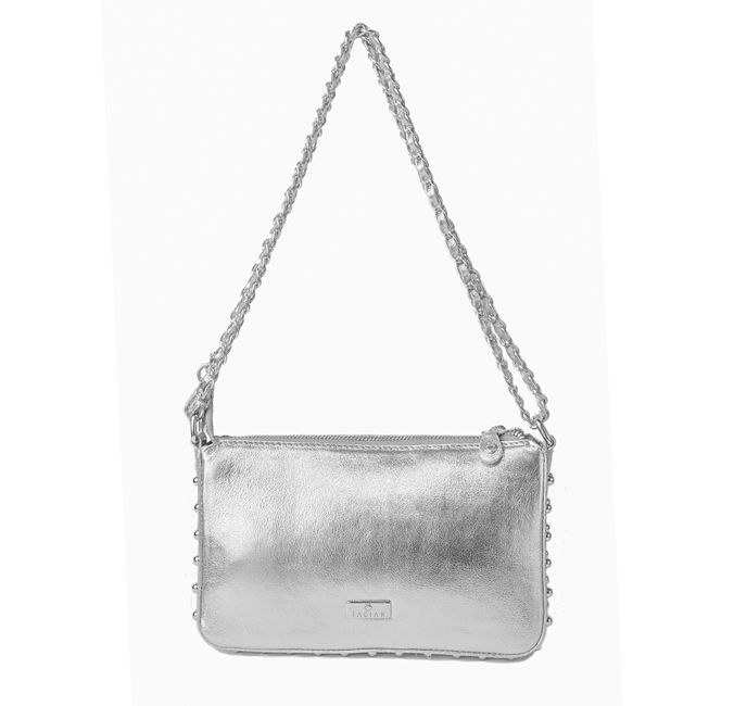 Bolsa Tiracolo Prata em Couro Spikes Pequena