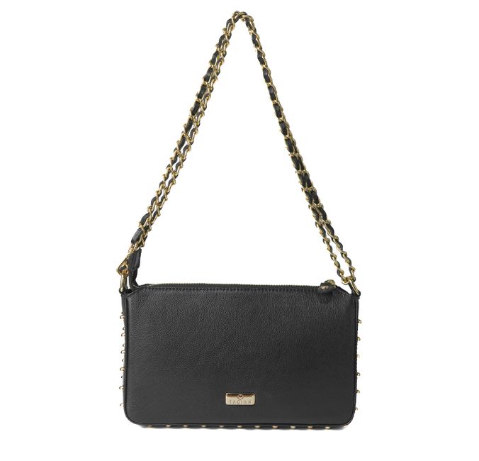 Bolsa Tiracolo Preta em Couro Spikes Pequena
