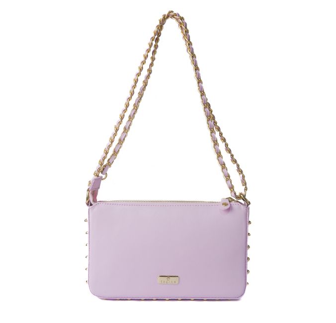 Bolsa Tiracolo Rosa Candy em Couro Spikes Pequena