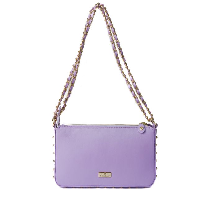 Bolsa Tiracolo Lilás Candy em Couro Spikes Pequena