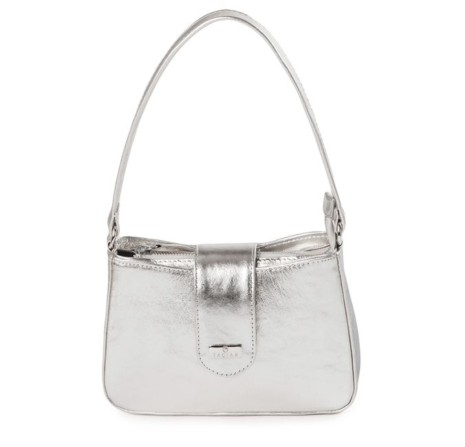 Bolsa Tiracolo Prata em Couro Pequena Mari