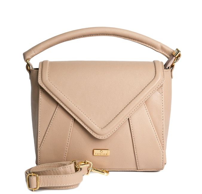 Bolsa Tote Bege Couro Alça Transversal Removível Média