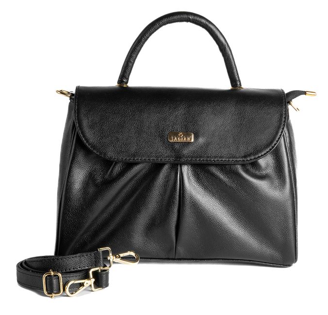 Bolsa de Mão Preta em Couro com Alça Tiracolo Média