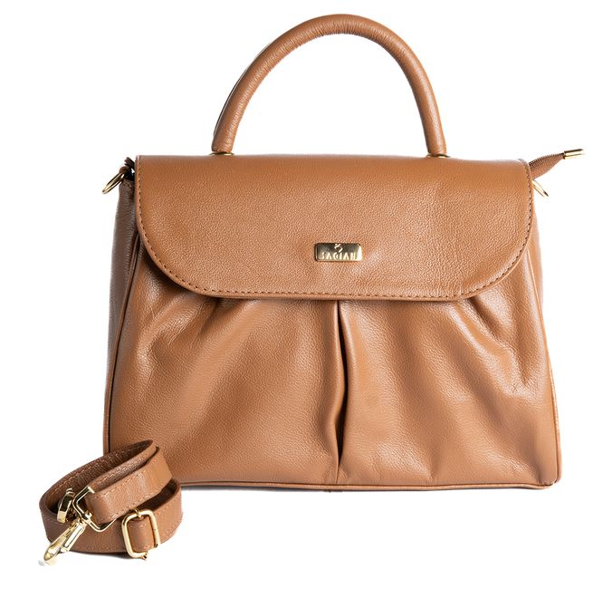 Bolsa de Mão Caramelo em Couro com Alça Tiracolo Média