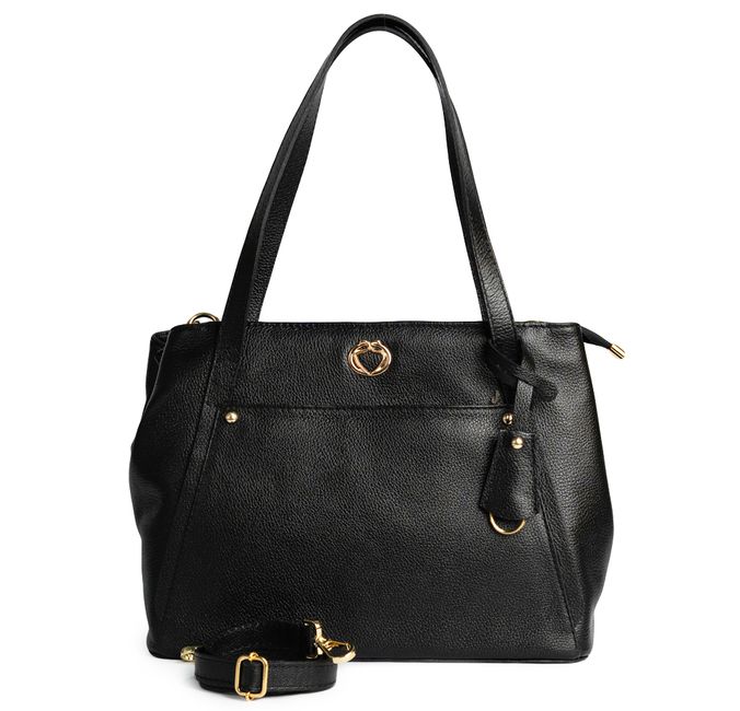 Bolsa Tiracolo Preta Couro Alça Removível Grande