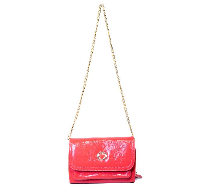 Bolsa Jana Night Vermelho Morango Couro Verniz Pequena