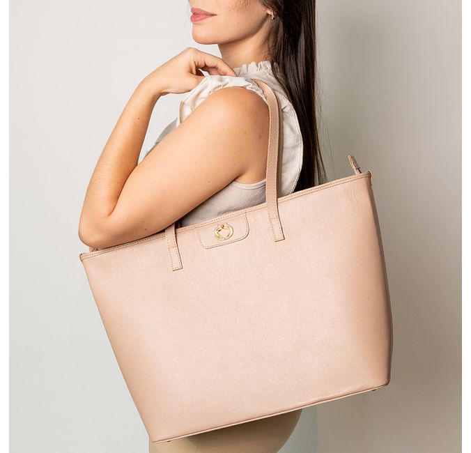 Bolsa Shopping Bege Couro Grande Aline