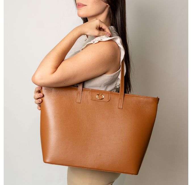 Bolsa Shopping Caramelo Couro Grande Aline
