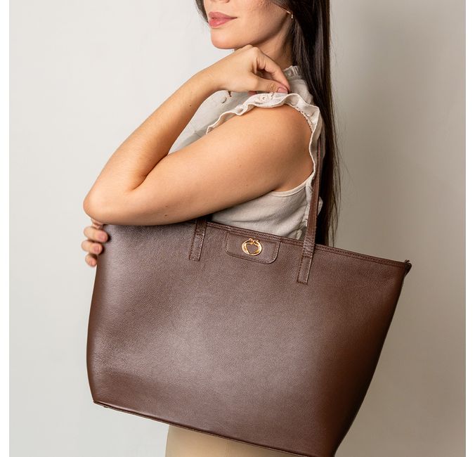Bolsa Shopping Marrom Couro Grande Aline