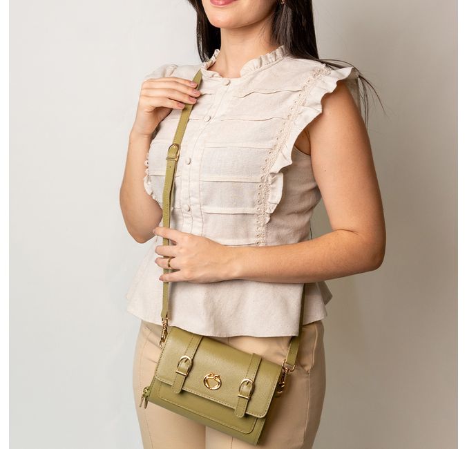 Bolsa Tiracolo Verde Pistache Couro Pequena Érica
