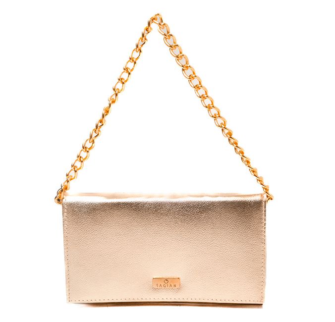 Bolsa Tiracolo Dourada Couro Pequena