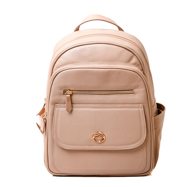 Mochila Feminina Bege Couro