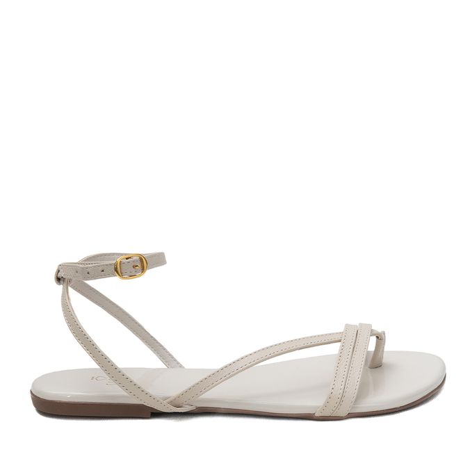 Sandália Rasteira Off White Tiras Couro
