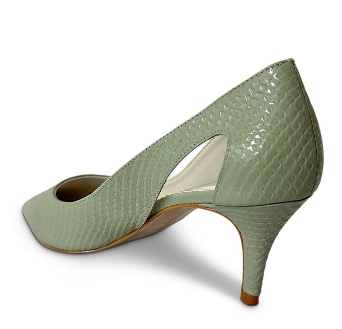 Scarpin Verde Musgo Salto Fino Couro Cobra SAGIAN