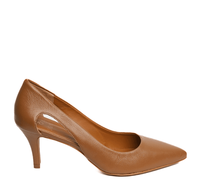 Scarpin Caramelo Salto Fino Couro