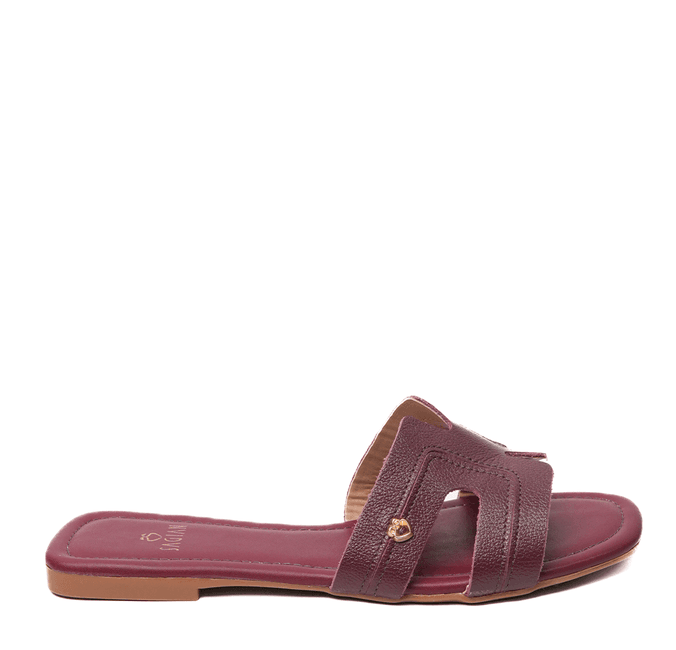 Sandália Rasteira Vinho Couro