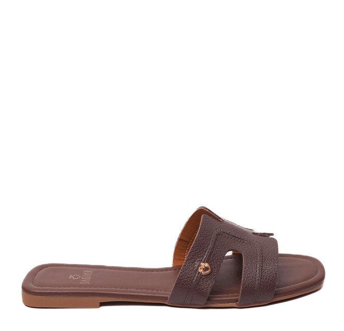 Sandália Rasteira Marrom Couro